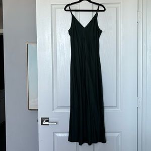 Quince 100% Washable Silk Slip Dress in forest green